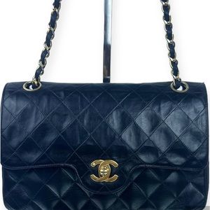 CHANEL Double Flap Quilted CC Logo Lambskin Chain Shoulder Bag